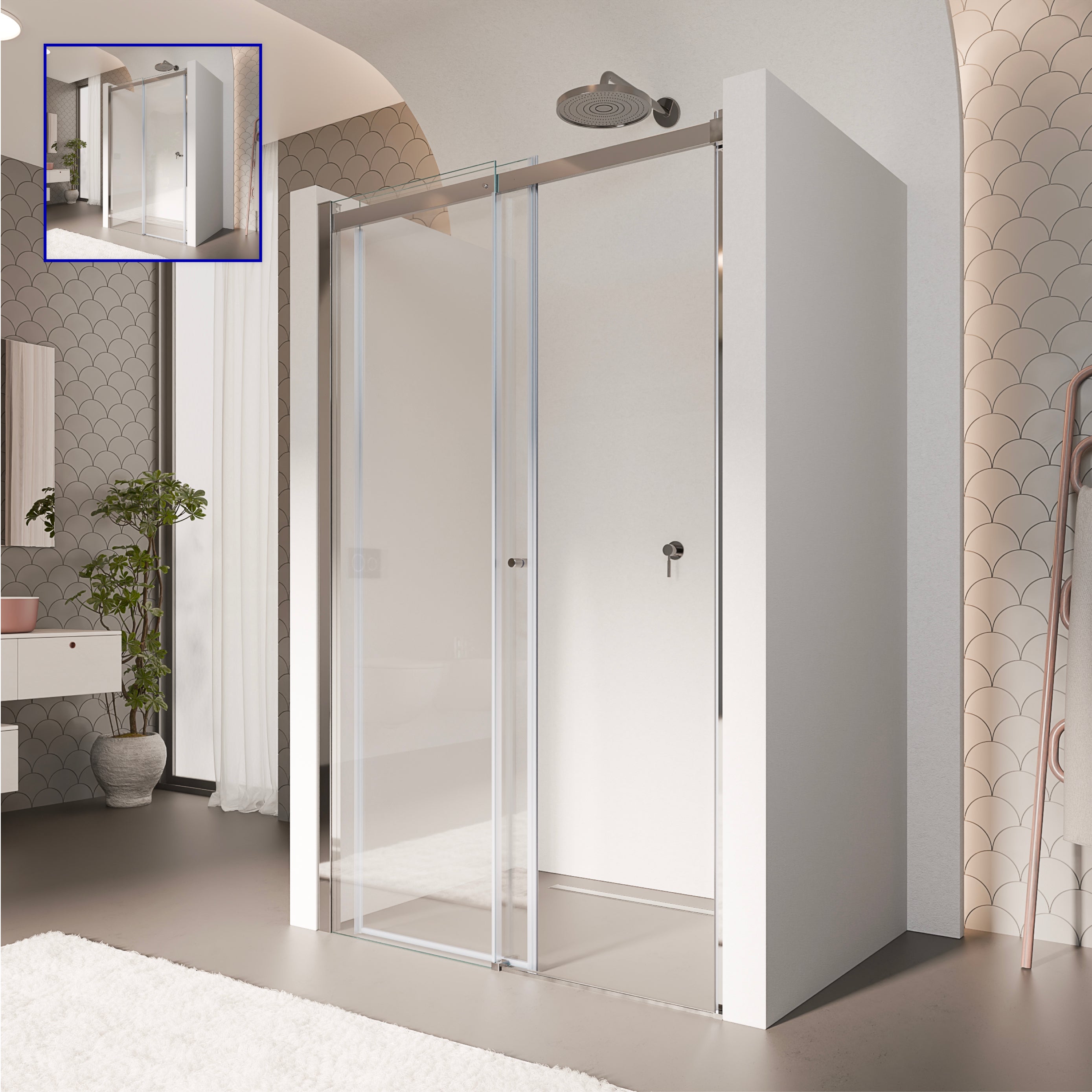 KAYLEE - Porta doccia reversibile con anta scorrevole, vetro 6 mm e profilo cromato