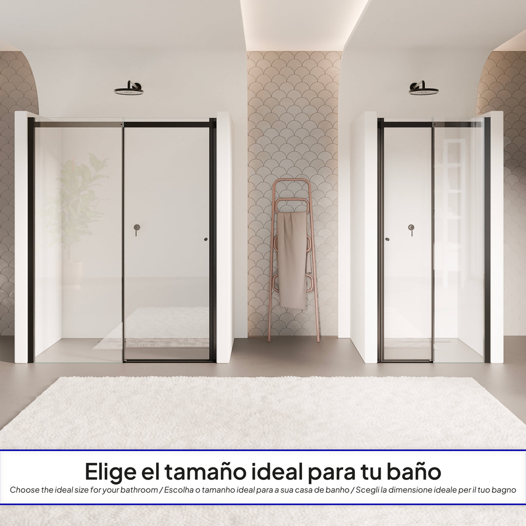 KAYLEE - Porta de duche reversível com porta de correr, vidro 6 mm e perfil preto mate