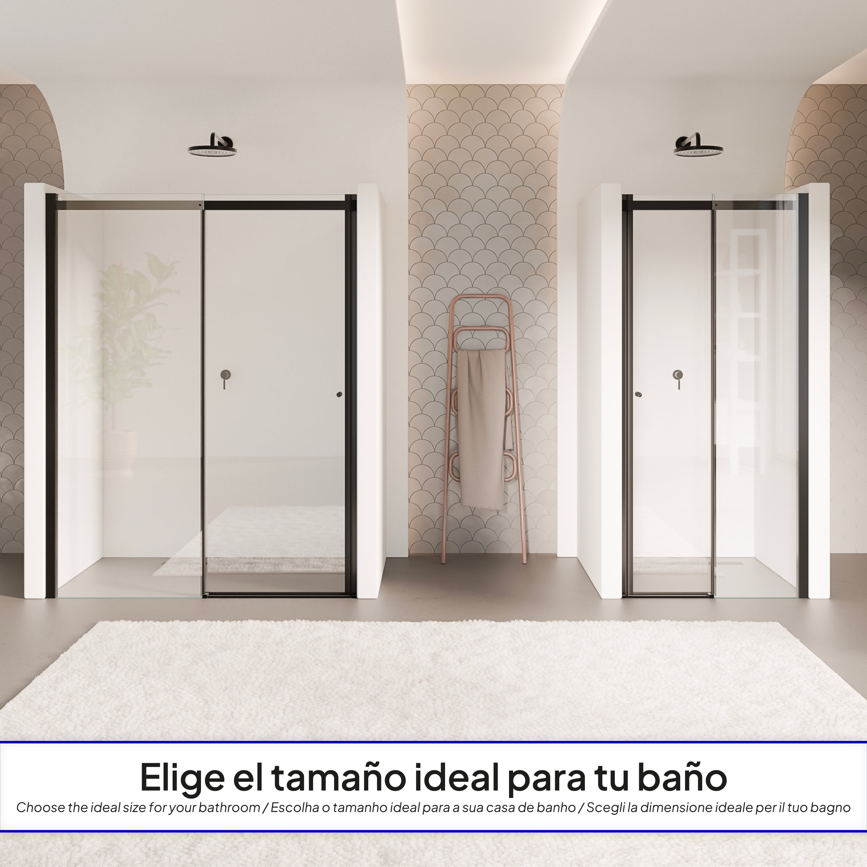 KAYLEE - Porta de duche reversível com porta de correr, vidro 6 mm e perfil preto mate