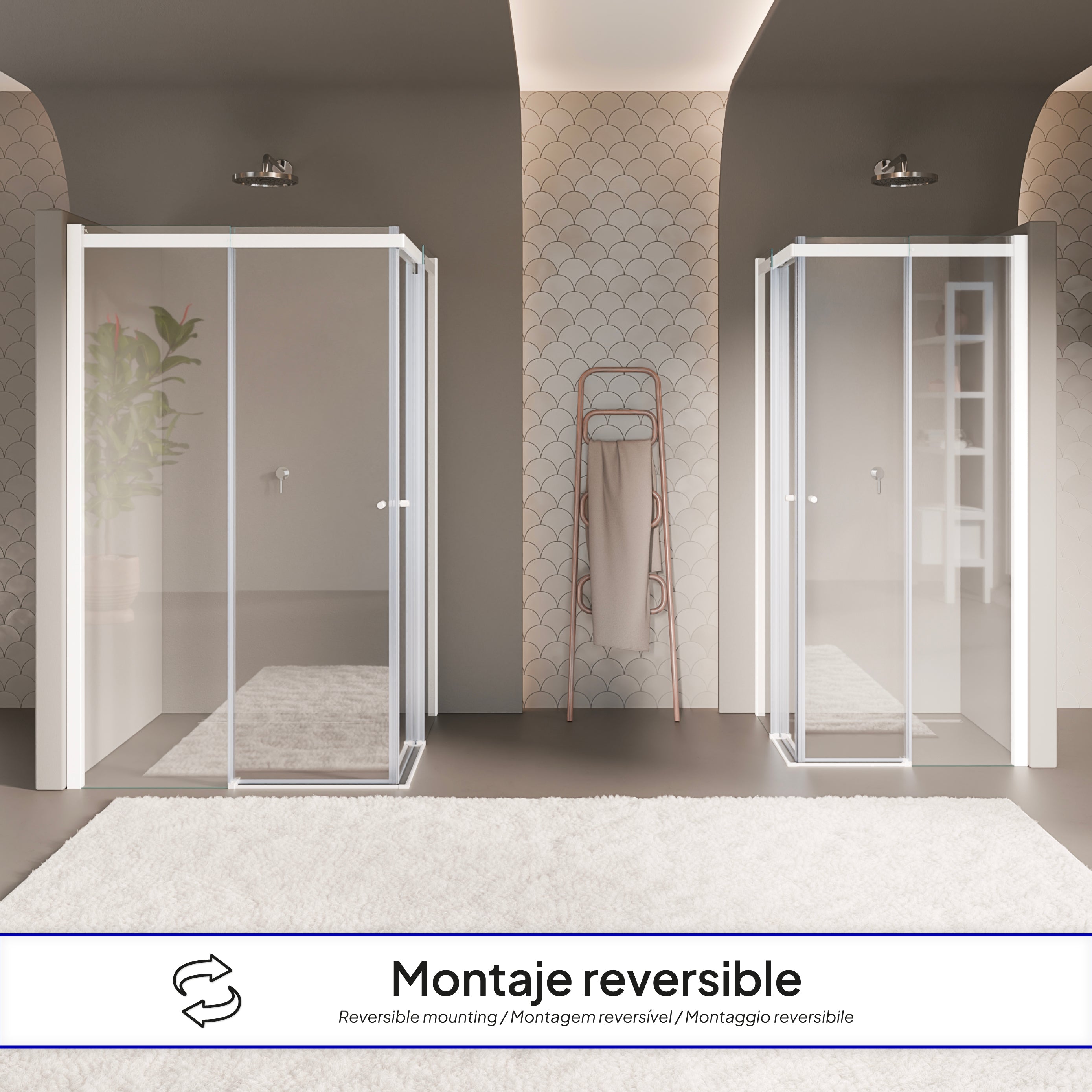 KAYLEE - Cabine de duche de canto com portas de correr, vidro transparente 6 mm e perfil branco