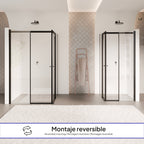 KAYLEE - Cabina doccia angolare con ante scorrevoli, vetro trasparente 6 mm e profilo nero opaco