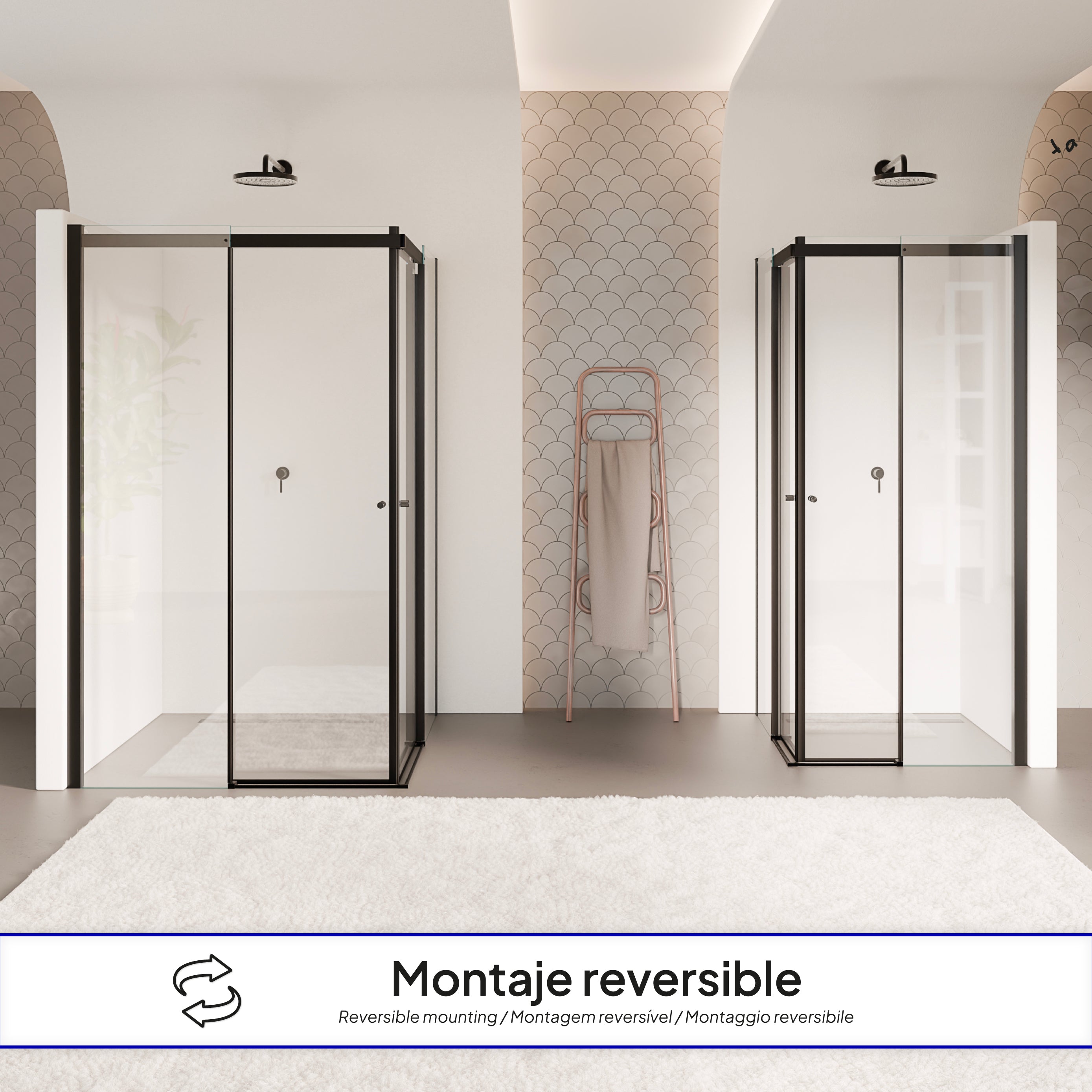 KAYLEE - Cabina doccia angolare con ante scorrevoli, vetro trasparente 6 mm e profilo nero opaco