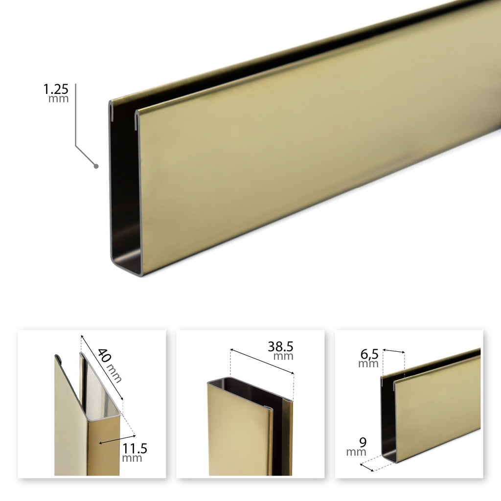 Perfil de compensação para painel de duche walk-in em aço inoxidável 304 dourado