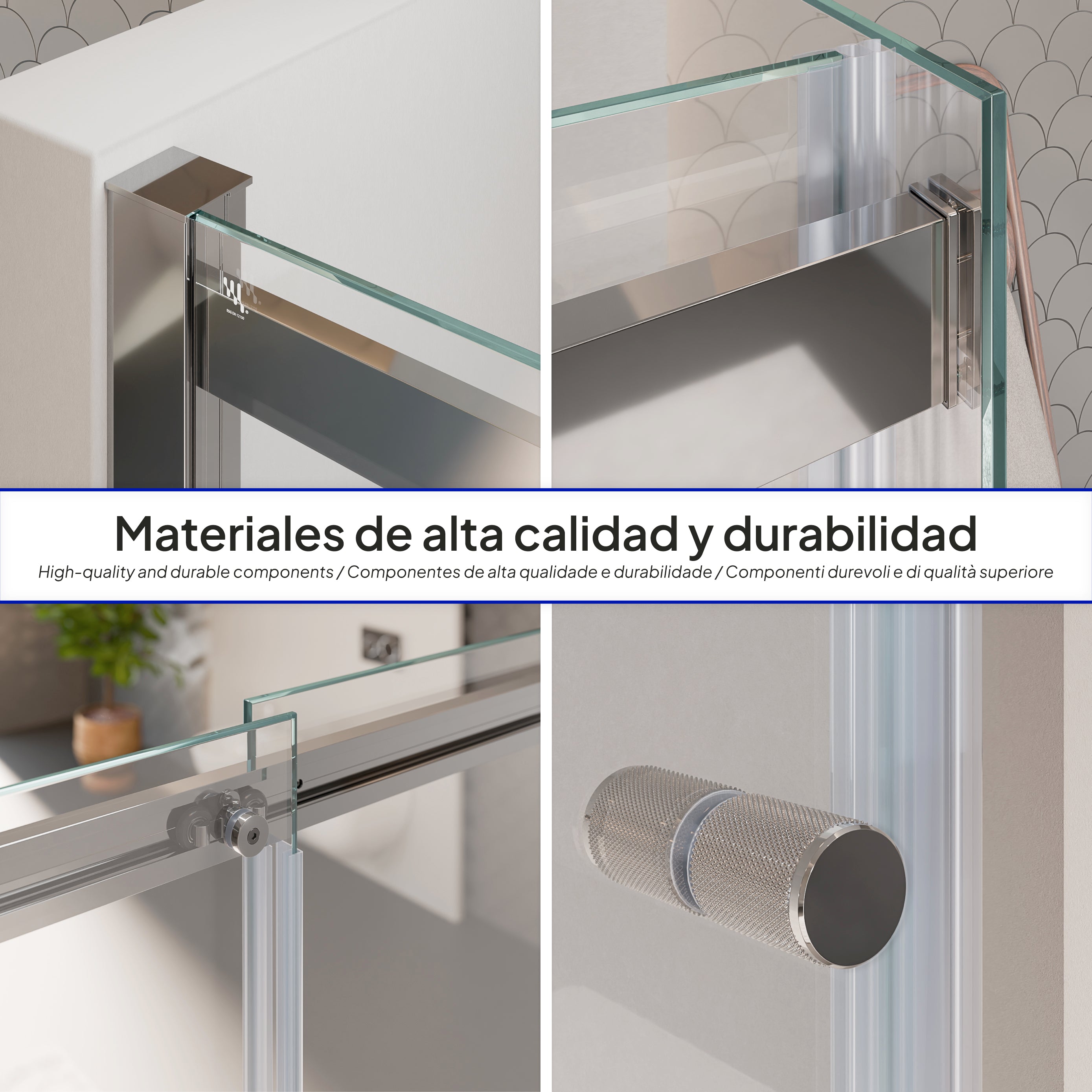 KAYLEE - Cabine de duche de canto com porta de correr, vidro transparente 6 mm e perfil cromado