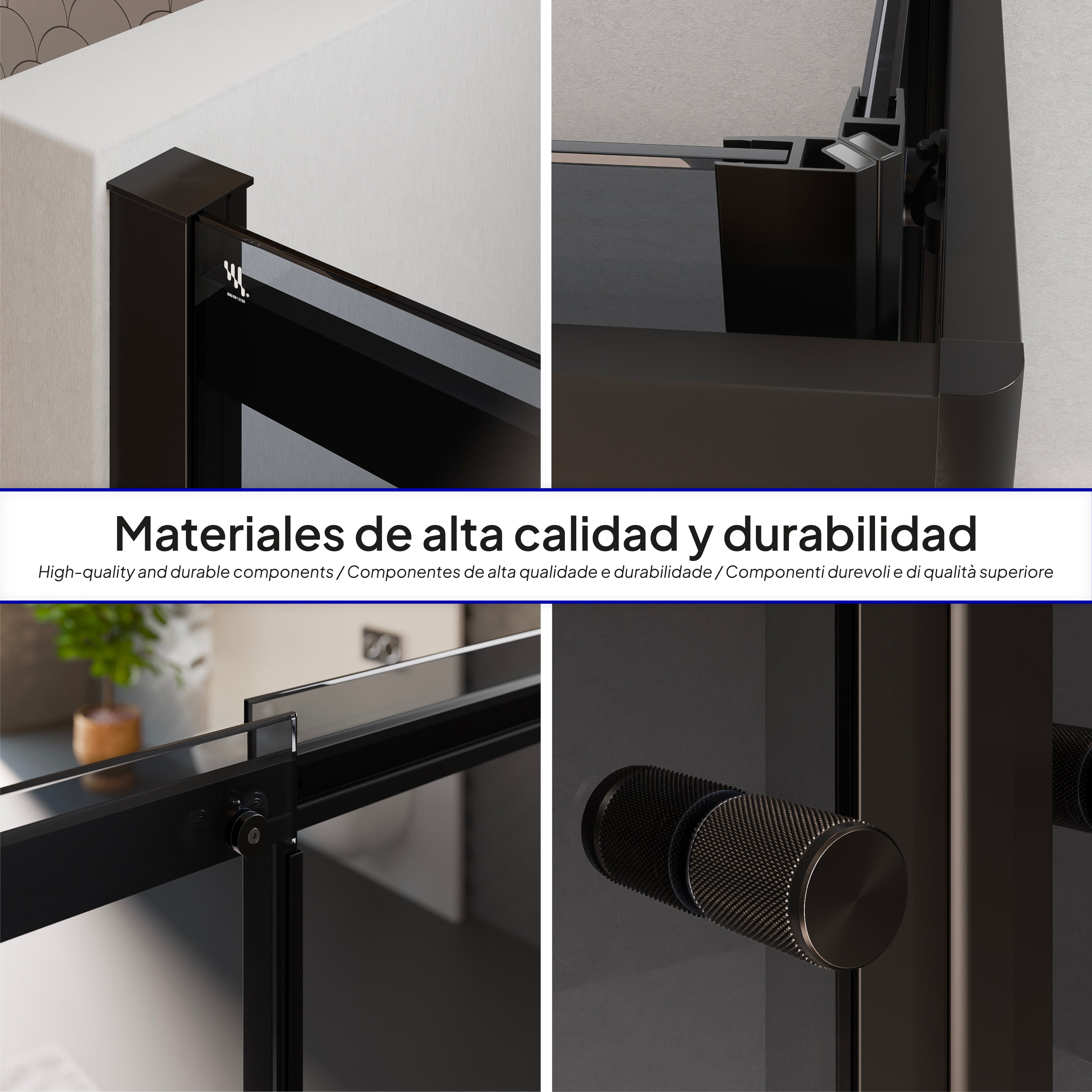 KAYLEE - Cabine de duche de canto com portas de correr, vidro escurecido 6 mm e perfil preto mate