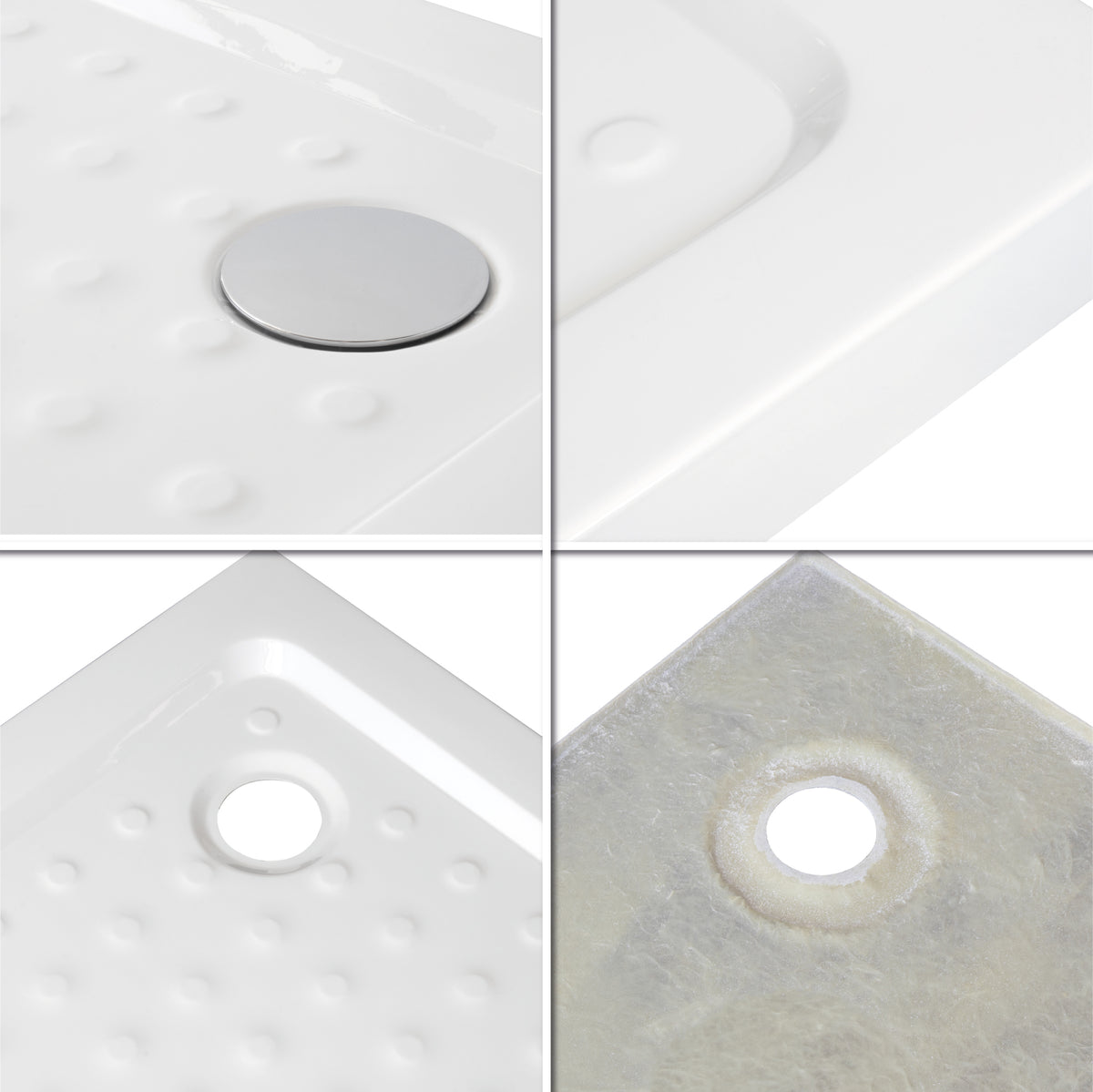 SHIMMER - Plato de ducha acrílico efecto burbujas extraplano con acabado blanco y sifón incluido