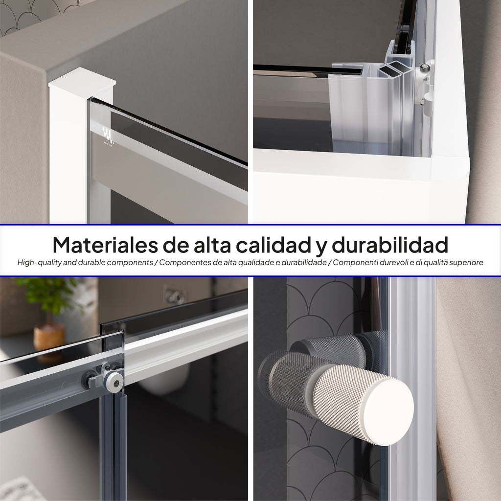 KAYLEE - Box doccia ad angolo con porte scorrevoli, vetro fumé 6 mm e profilo bianco