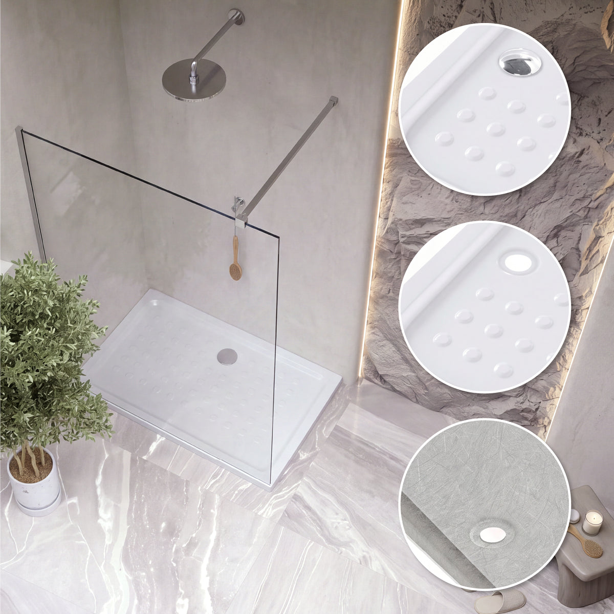 SHIMMER - Piatto doccia acrilico effetto bolle extrapiatto con finitura bianca e piletta inclusa