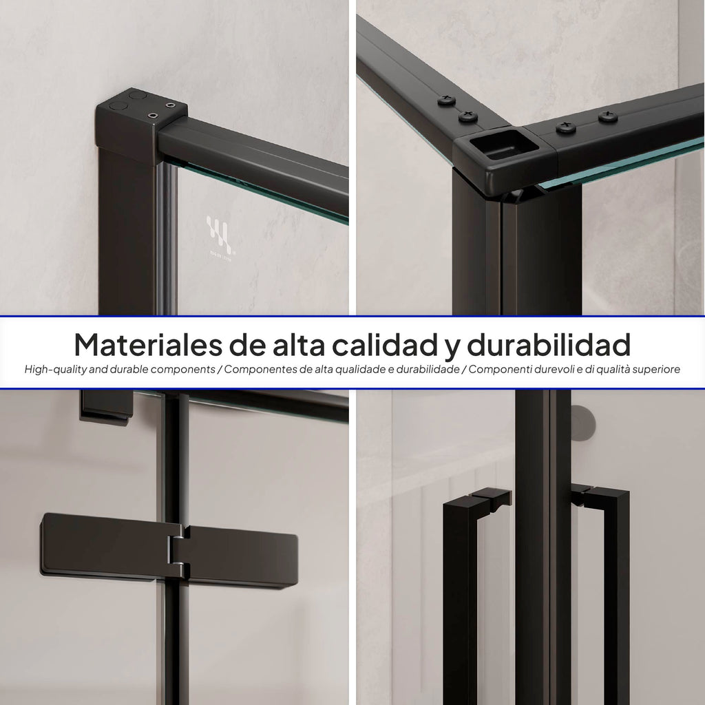 JAYLA - Cabina de ducha con puertas batientes, cristal de 6 mm y perfil negro mate