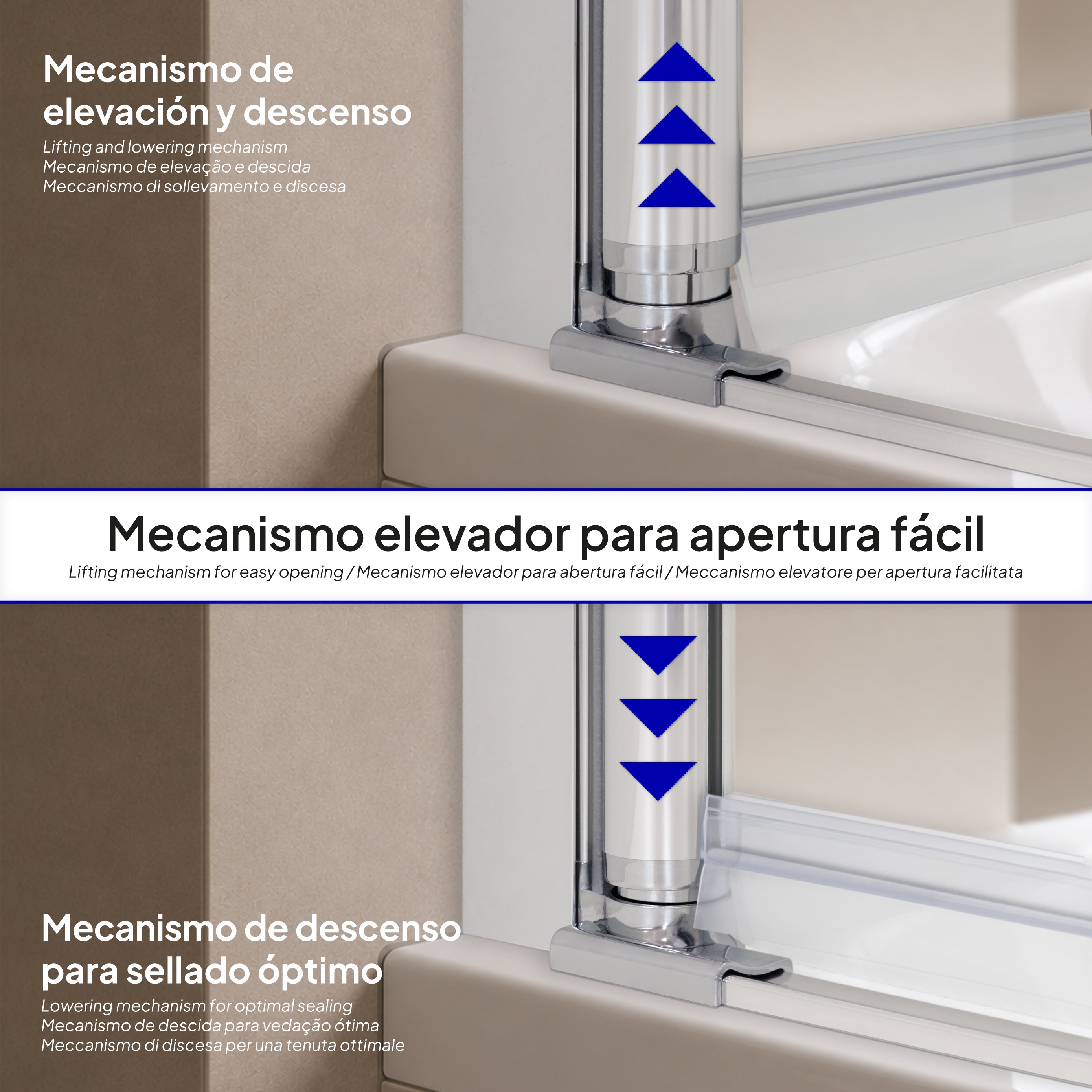 PETRA - Resguardo de banheira com 3 painéis rebatíveis, perfis cromados e vidro transparente