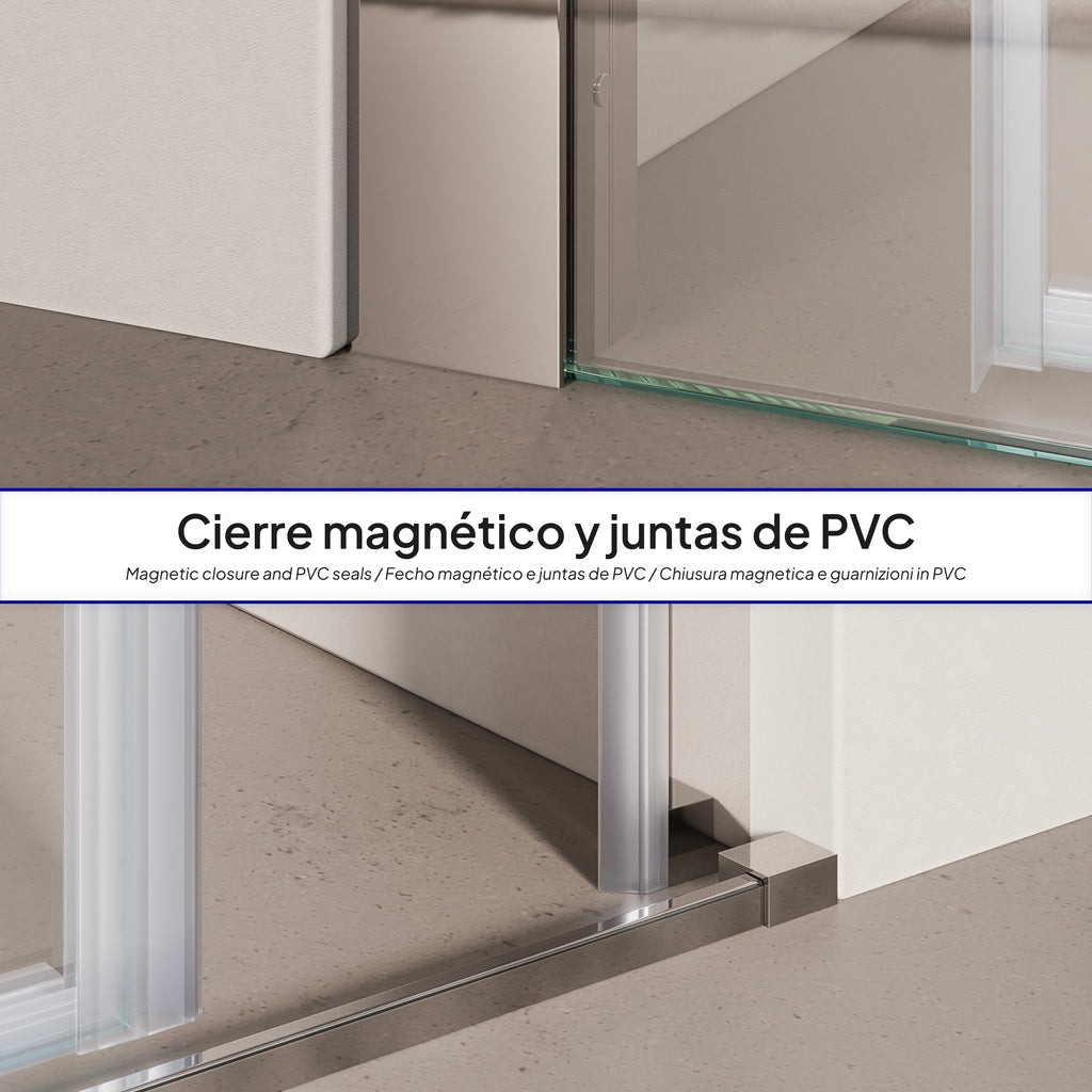 KAYLEE - Porta de duche reversível com porta de correr, vidro 6 mm e perfil cromado