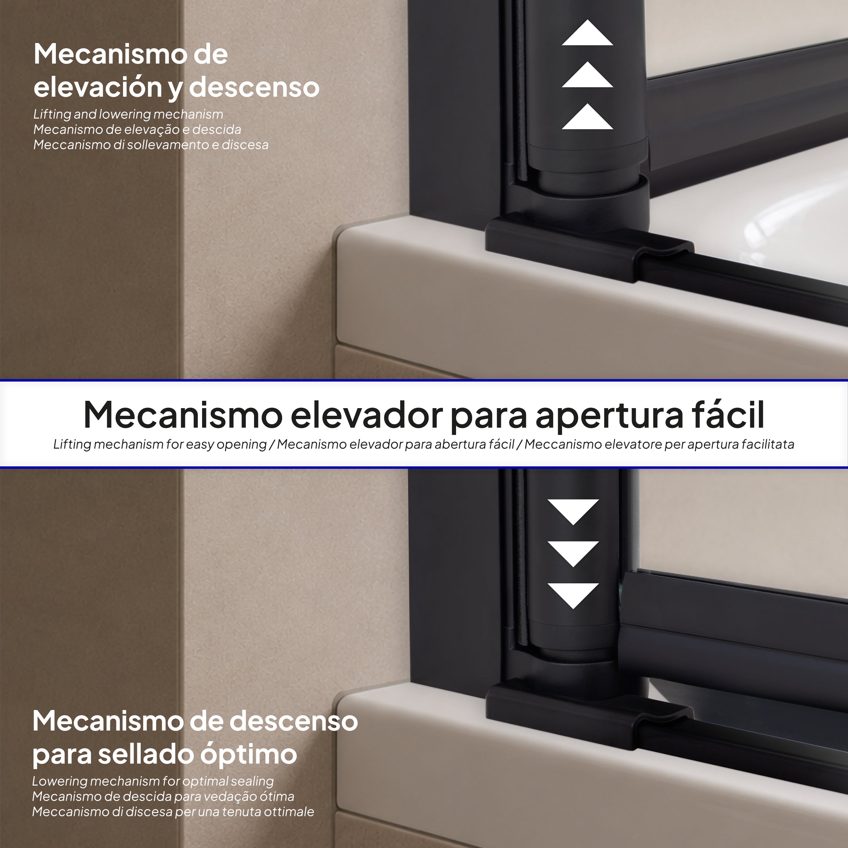 PETRA - Resguardo de banheira com 3 painéis rebatíveis, perfis preto mate e vidro transparente