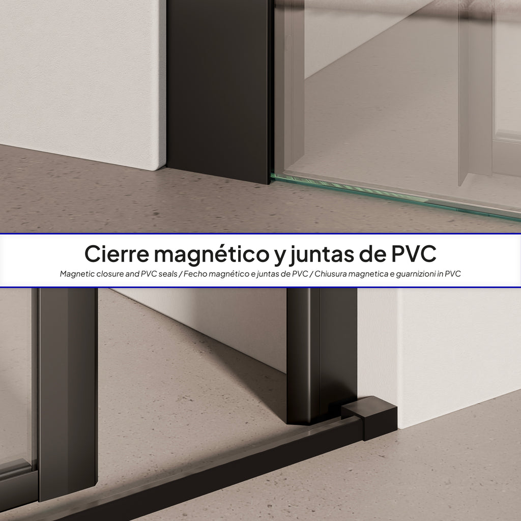 KAYLEE - Porta de duche reversível com porta de correr, vidro 6 mm e perfil preto mate