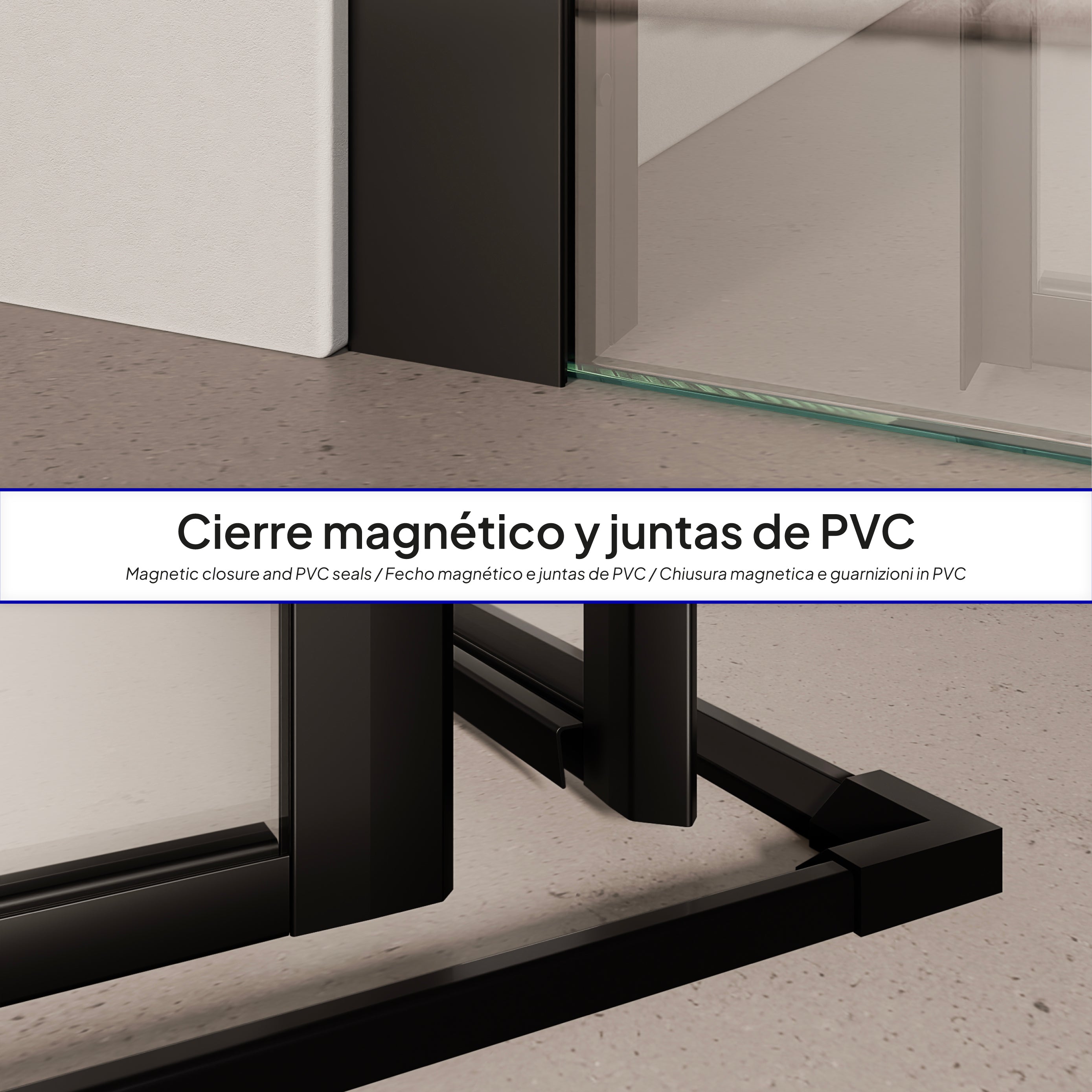 KAYLEE - Cabina doccia angolare con ante scorrevoli, vetro trasparente 6 mm e profilo nero opaco