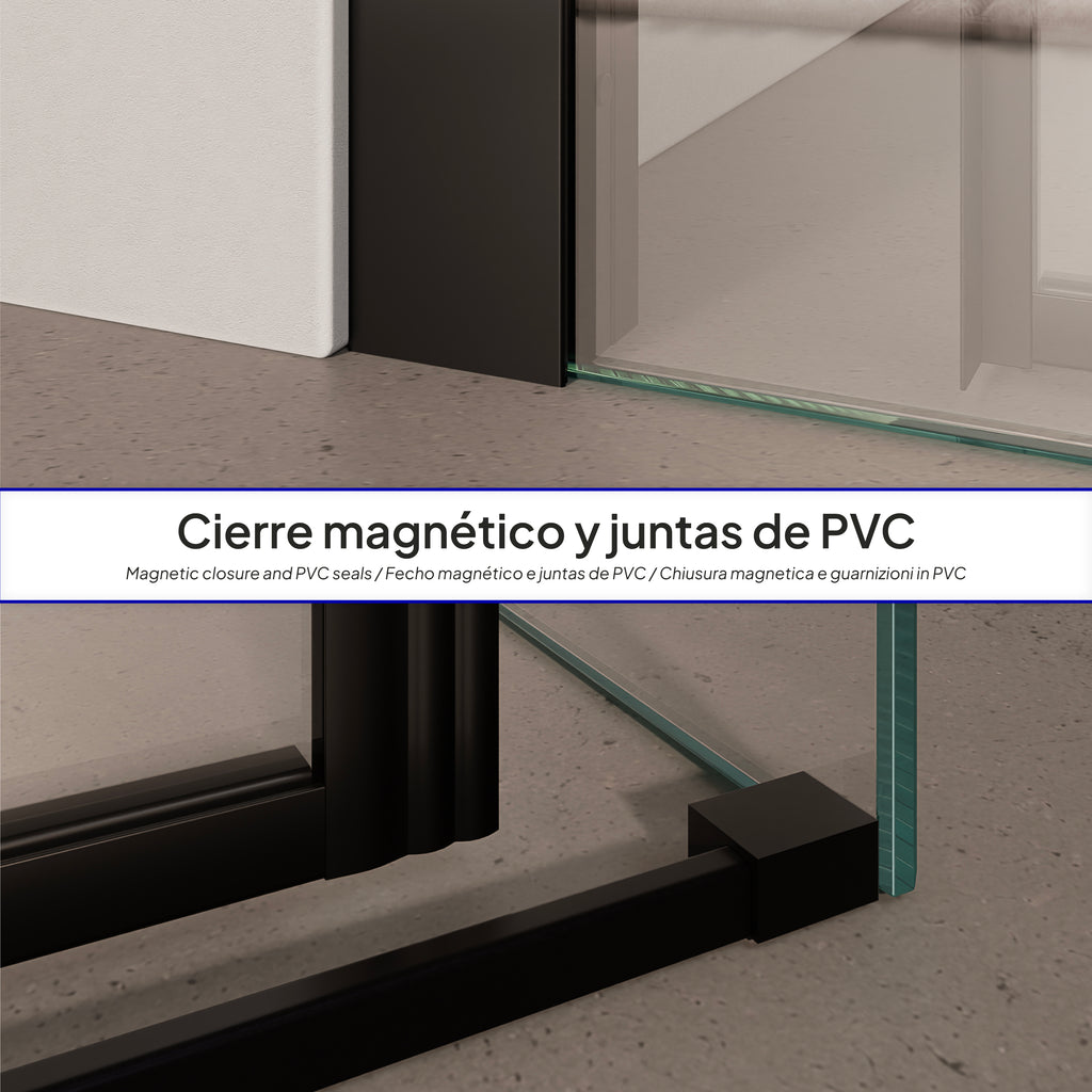 KAYLEE - Cabine de duche de canto com porta de correr, vidro transparente 6 mm e perfil preto mate