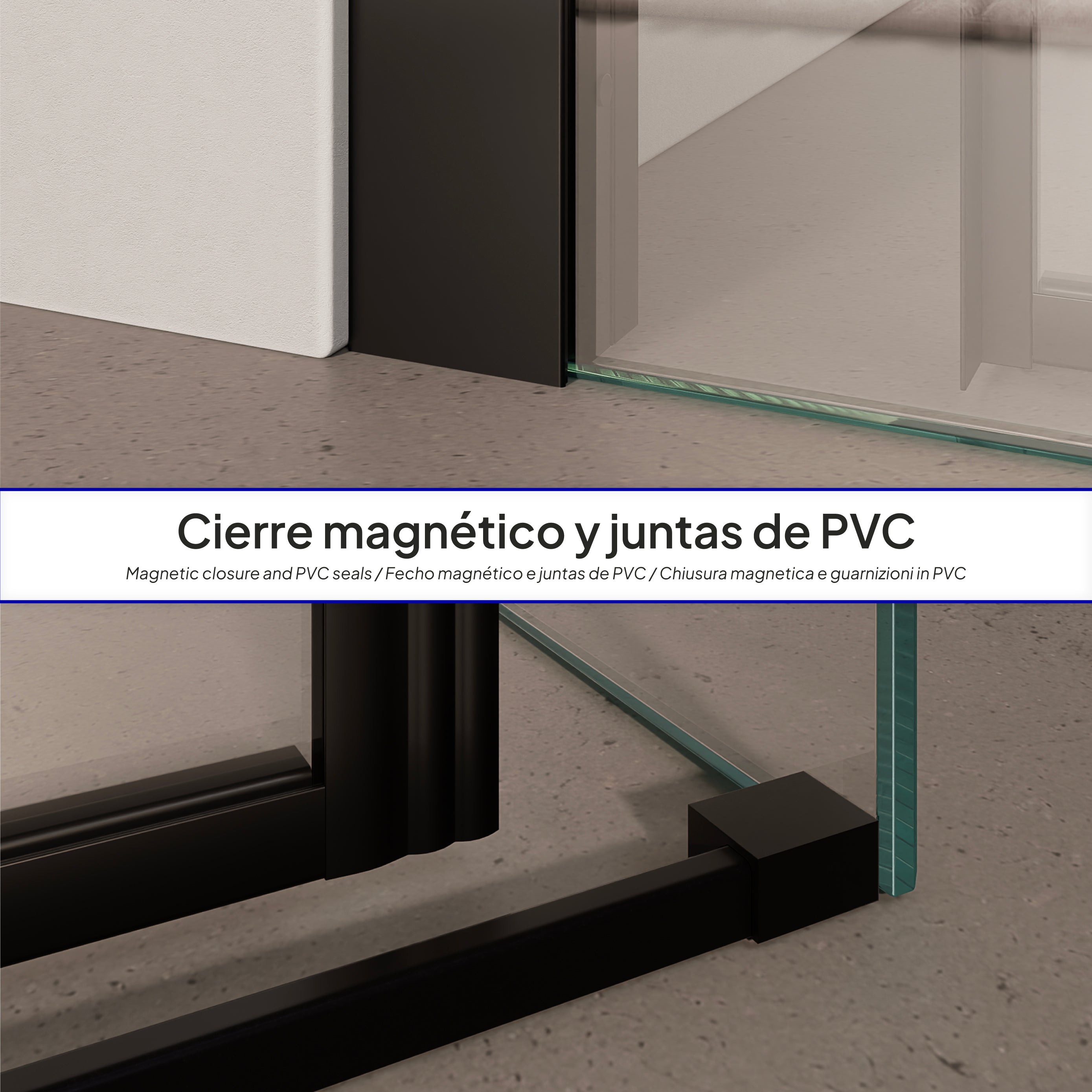 KAYLEE - Cabine de duche de canto com porta de correr, vidro transparente 6 mm e perfil preto mate
