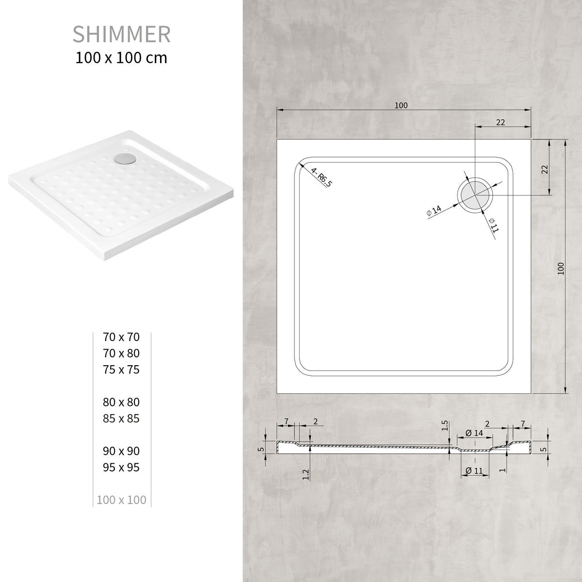 SHIMMER - Piatto doccia acrilico effetto bolle extrapiatto con finitura bianca e piletta inclusa