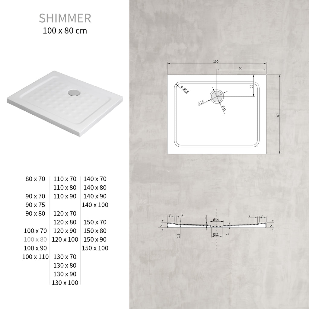 SHIMMER - Piatto doccia acrilico effetto bolle extrapiatto con finitura bianca e piletta inclusa