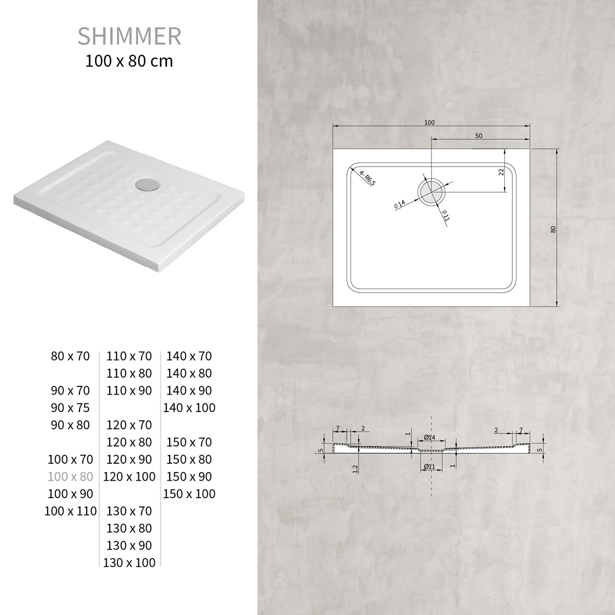 SHIMMER - Plato de ducha acrílico efecto burbujas extraplano con acabado blanco y sifón incluido