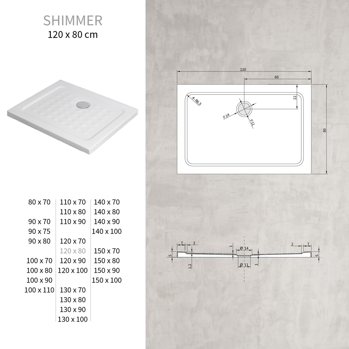 SHIMMER - Piatto doccia acrilico effetto bolle extrapiatto con finitura bianca e piletta inclusa