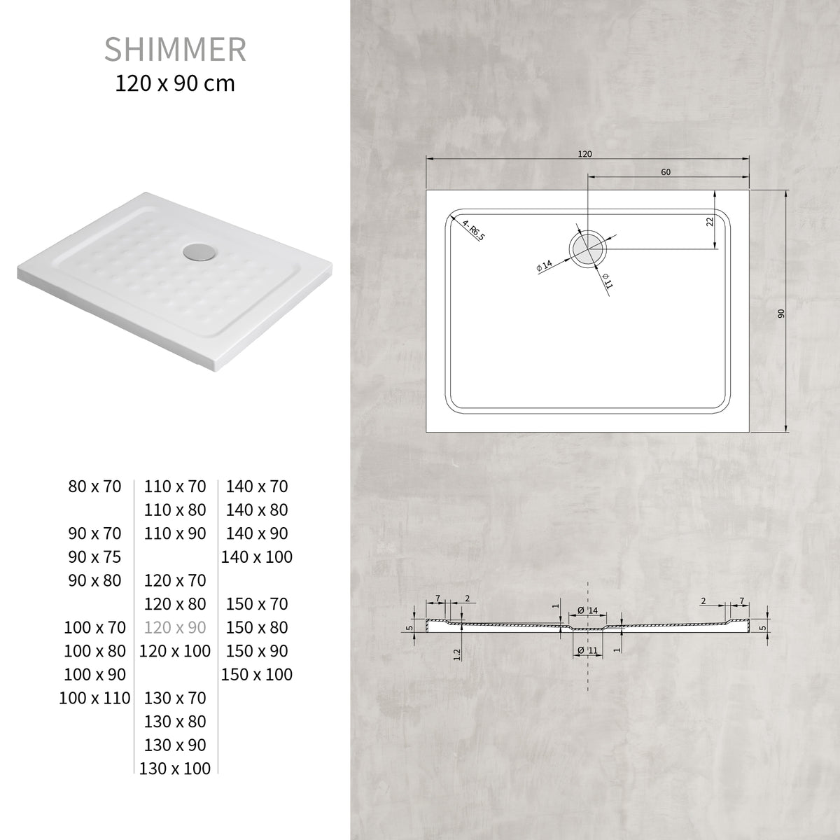 SHIMMER - Piatto doccia acrilico effetto bolle extrapiatto con finitura bianca e piletta inclusa