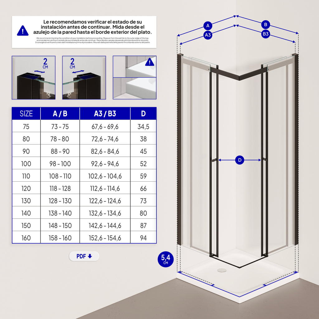 KAYLEE - Cabina doccia angolare con ante scorrevoli, vetro trasparente 6 mm e profilo nero opaco