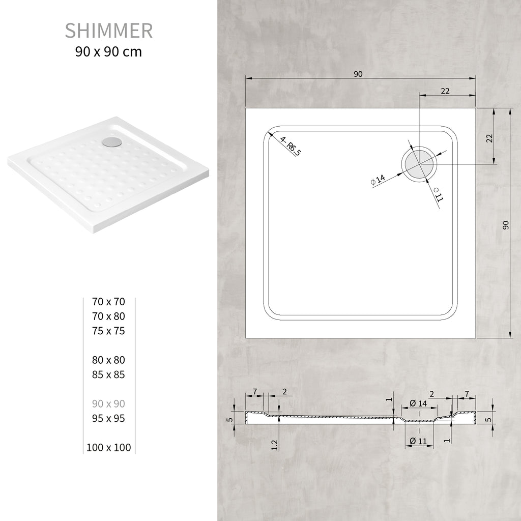 SHIMMER - Piatto doccia acrilico effetto bolle extrapiatto con finitura bianca e piletta inclusa
