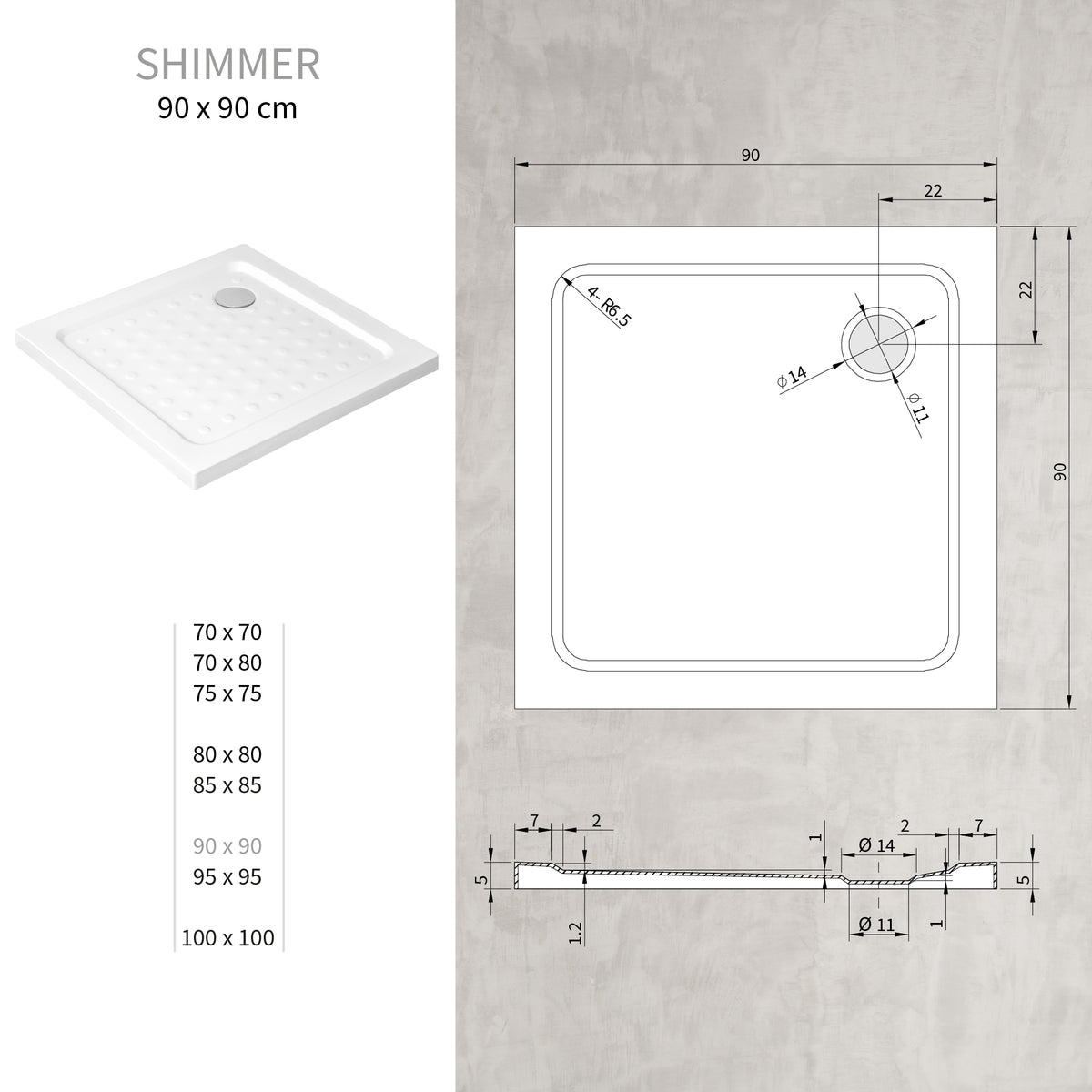 SHIMMER - Piatto doccia acrilico effetto bolle extrapiatto con finitura bianca e piletta inclusa
