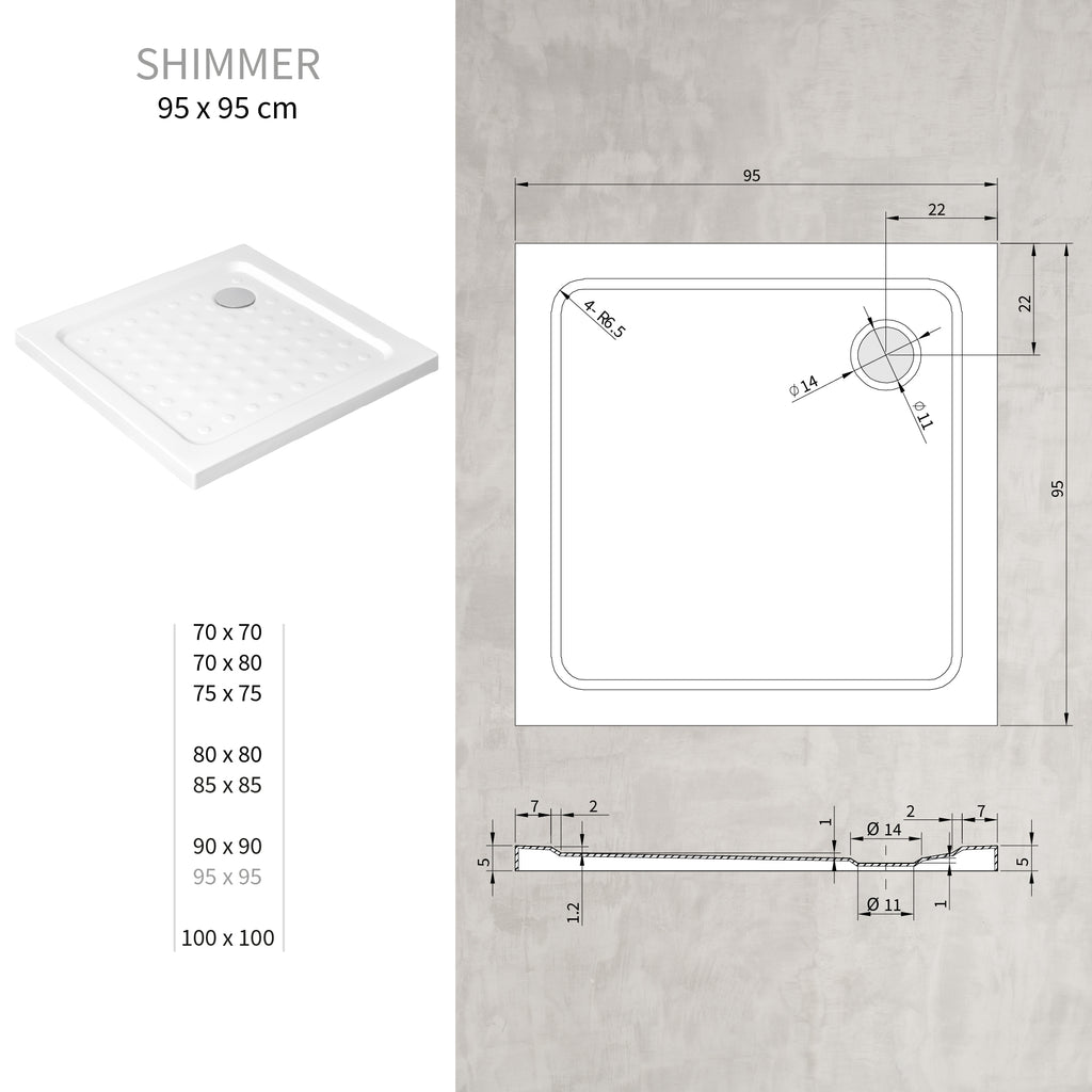 SHIMMER - Piatto doccia acrilico effetto bolle extrapiatto con finitura bianca e piletta inclusa