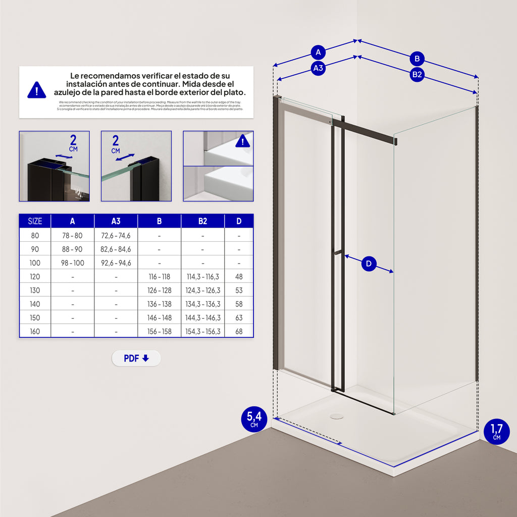 KAYLEE - Cabine de duche de canto com porta de correr, vidro transparente 6 mm e perfil preto mate