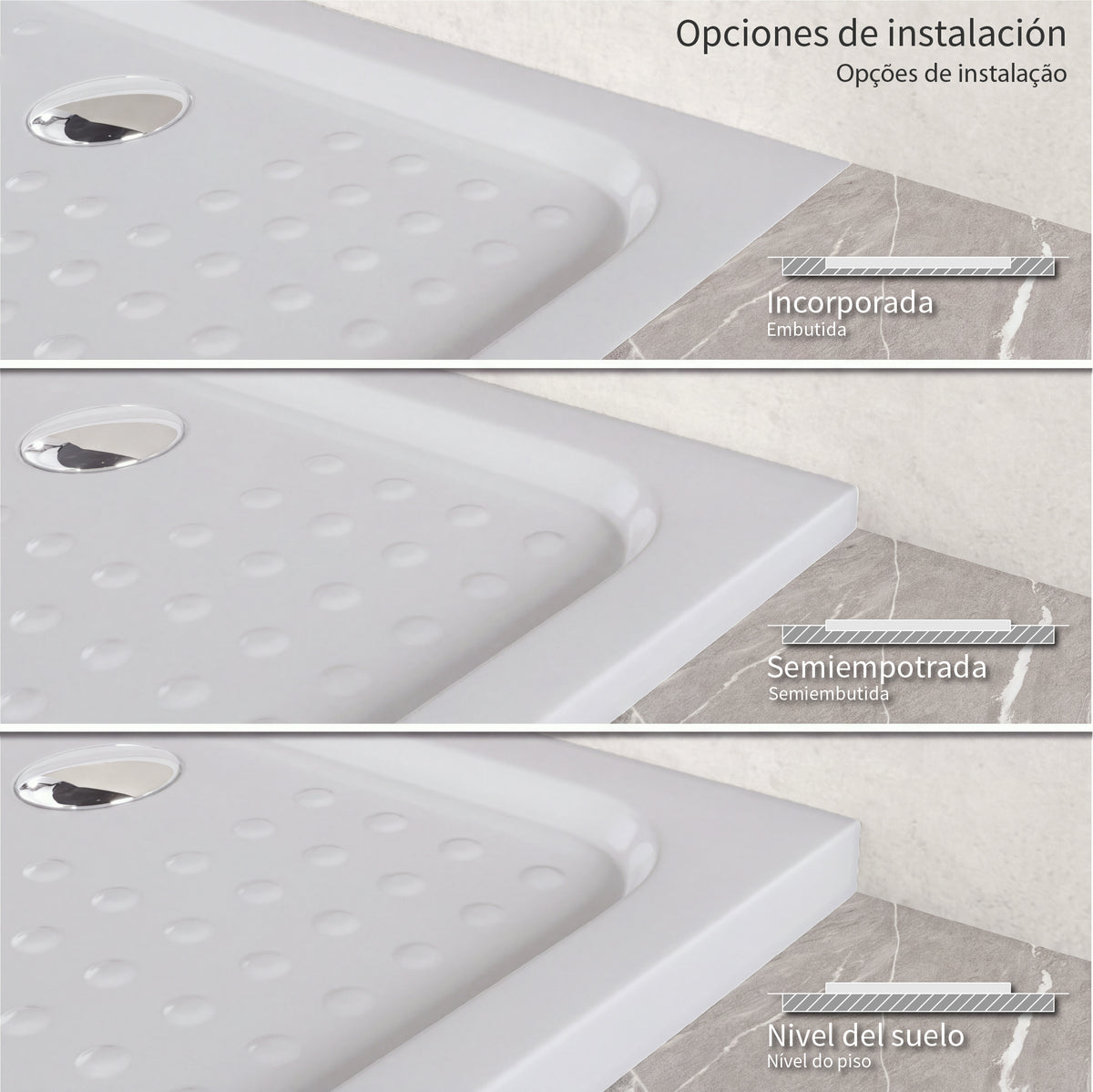 SHIMMER - Piatto doccia acrilico effetto bolle extrapiatto con finitura bianca e piletta inclusa