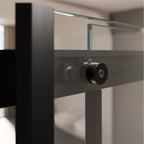 KAYLEE - Cabina doccia angolare con ante scorrevoli, vetro trasparente 6 mm e profilo nero opaco
