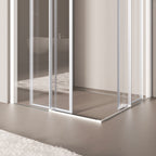 KAYLEE - Cabina de ducha angular con puertas correderas, cristal transparente de 6 mm y perfil cromado