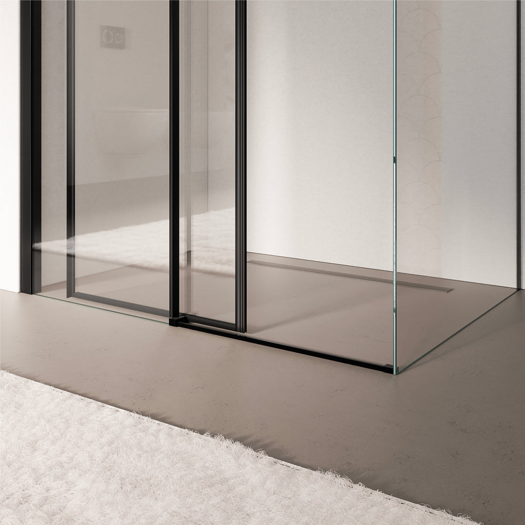 KAYLEE - Cabine de duche de canto com porta de correr, vidro transparente 6 mm e perfil preto mate