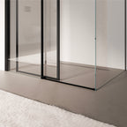 KAYLEE - Cabine de duche de canto com porta de correr, vidro transparente 6 mm e perfil preto mate