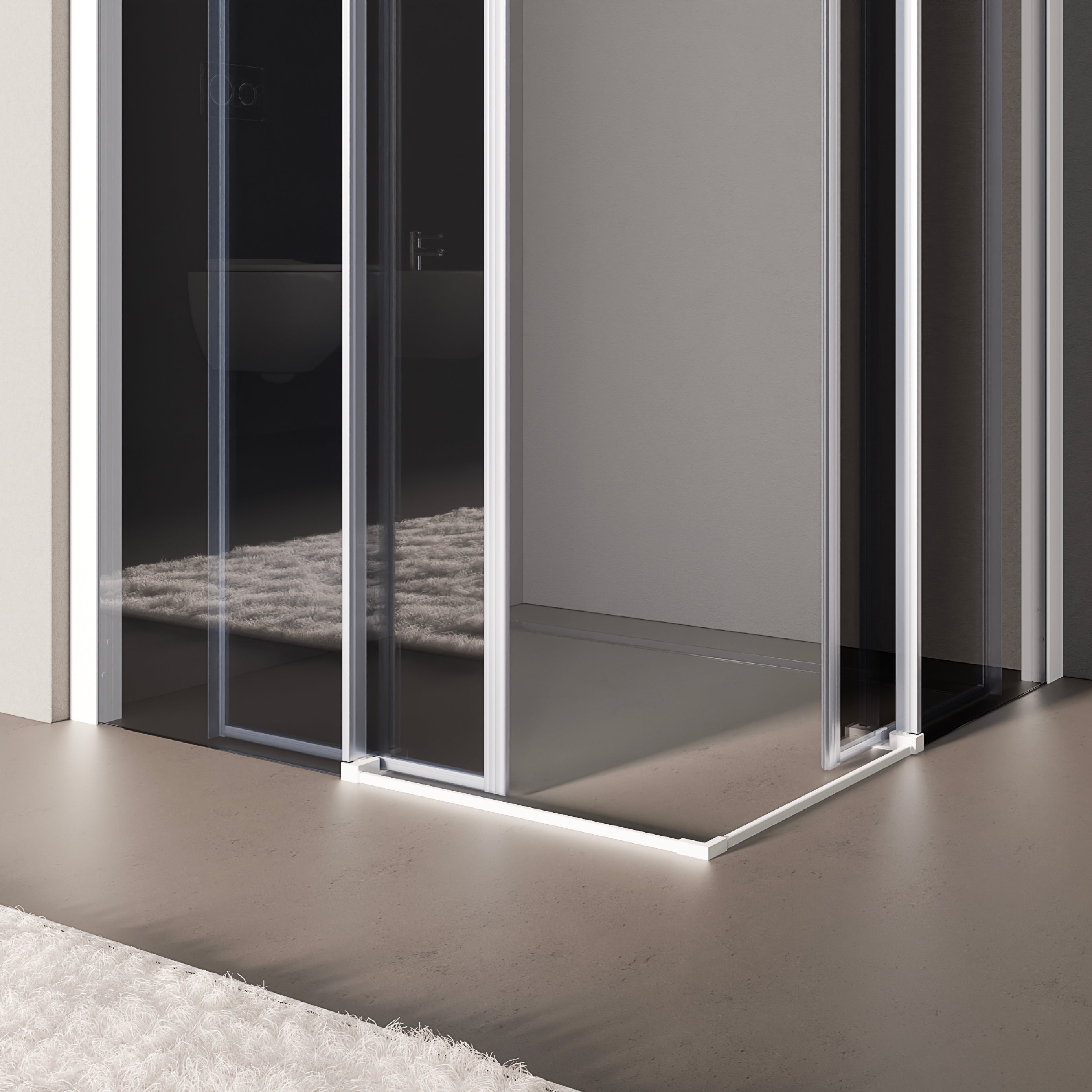 KAYLEE - Box doccia ad angolo con porte scorrevoli, vetro fumé 6 mm e profilo bianco