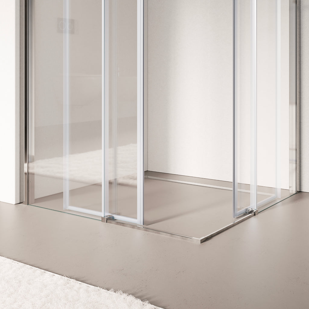 KAYLEE - Box doccia ad angolo con ante scorrevoli, cristallo trasparente 6 mm e profilo cromato