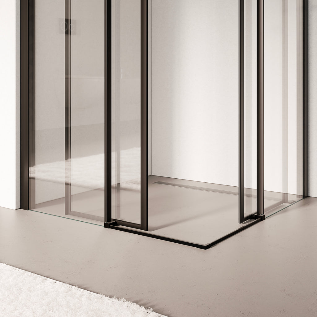 KAYLEE - Cabina doccia angolare con ante scorrevoli, vetro trasparente 6 mm e profilo nero opaco