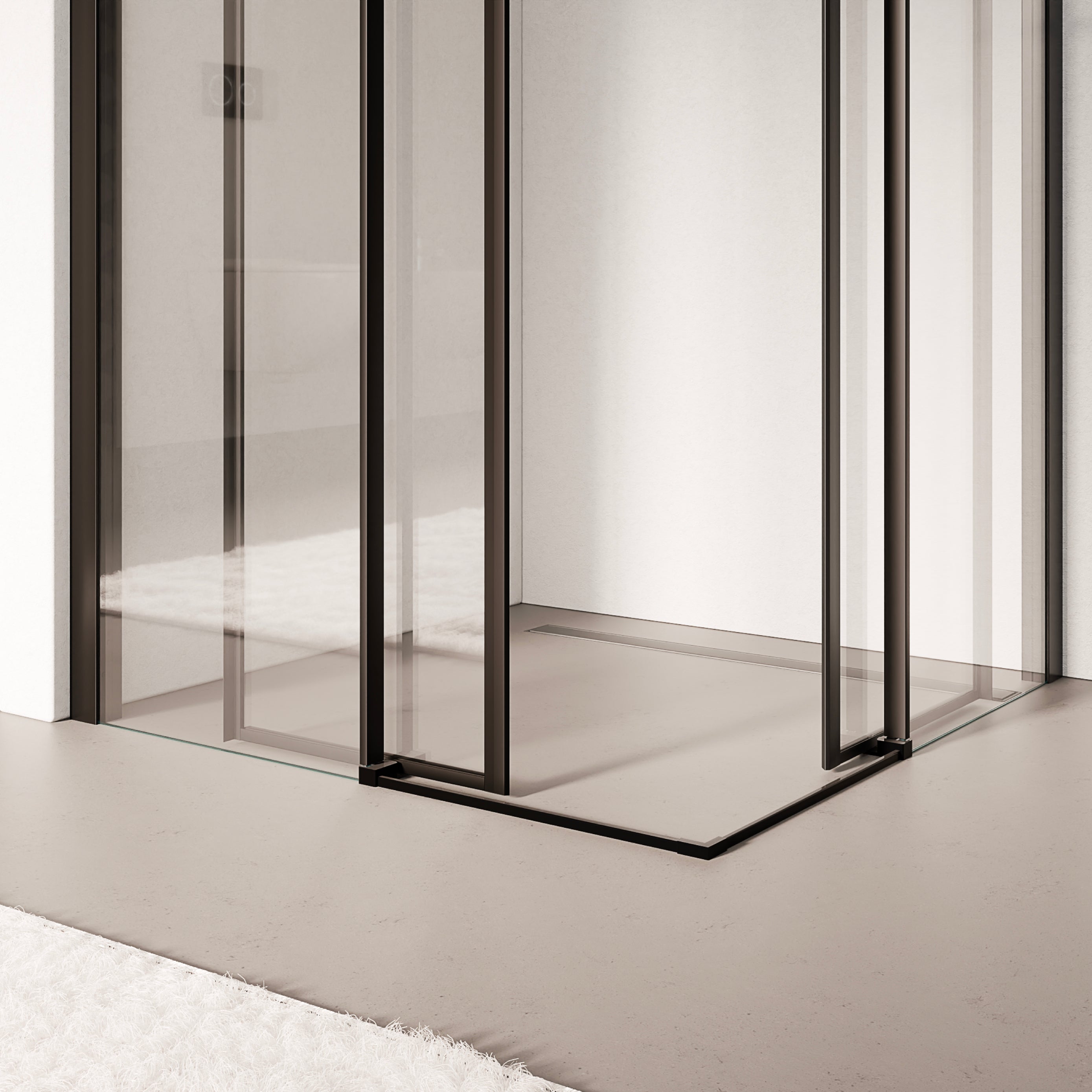 KAYLEE - Cabina doccia angolare con ante scorrevoli, vetro trasparente 6 mm e profilo nero opaco