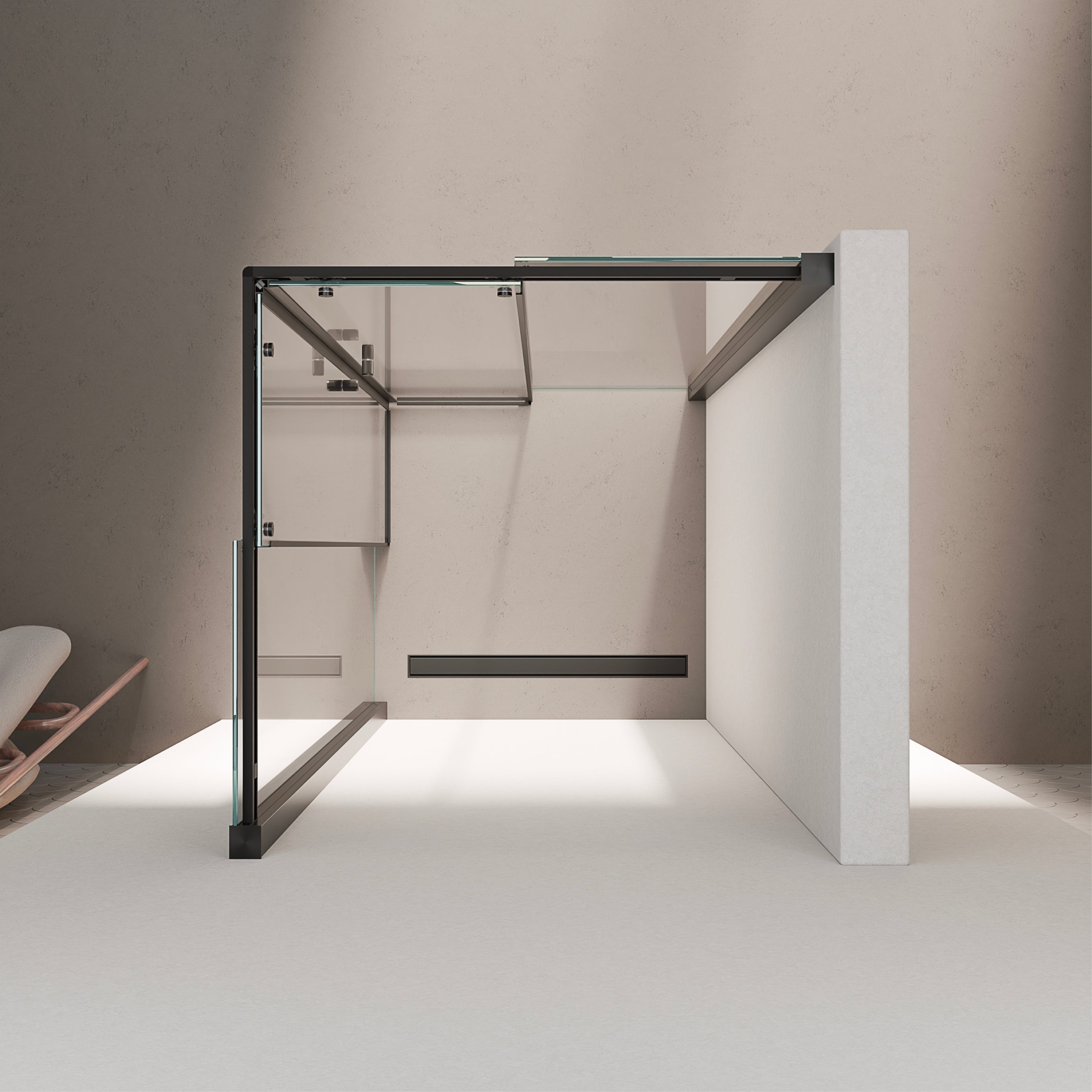 KAYLEE - Cabina doccia angolare con ante scorrevoli, vetro trasparente 6 mm e profilo nero opaco