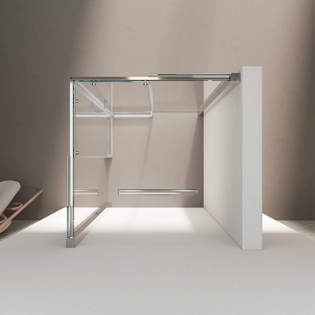 KAYLEE - Box doccia ad angolo con ante scorrevoli, cristallo trasparente 6 mm e profilo cromato