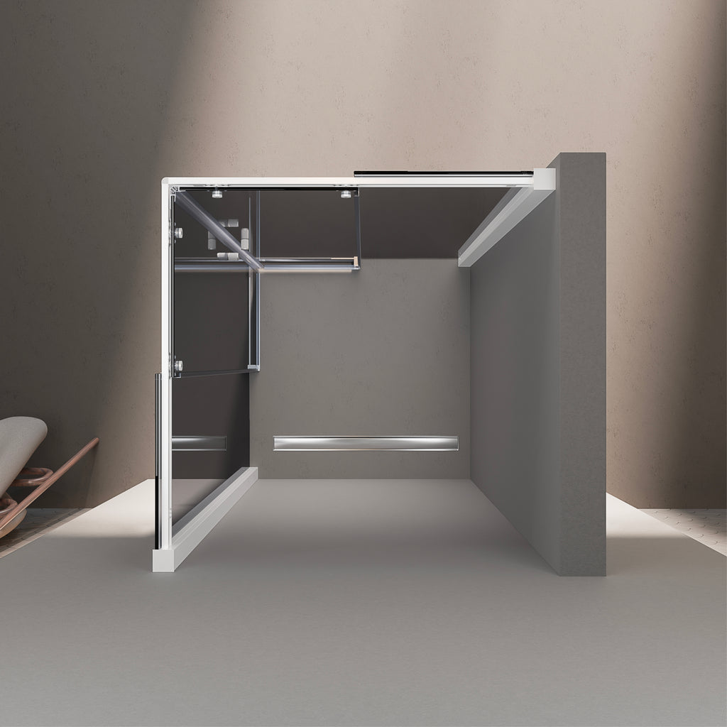 KAYLEE - Box doccia ad angolo con porte scorrevoli, vetro fumé 6 mm e profilo bianco