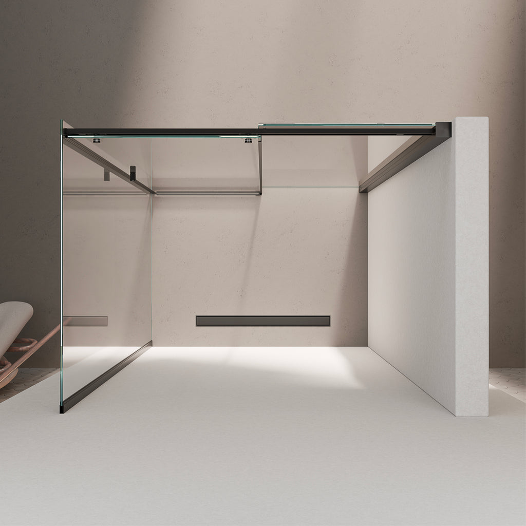 KAYLEE - Cabine de duche de canto com porta de correr, vidro transparente 6 mm e perfil preto mate