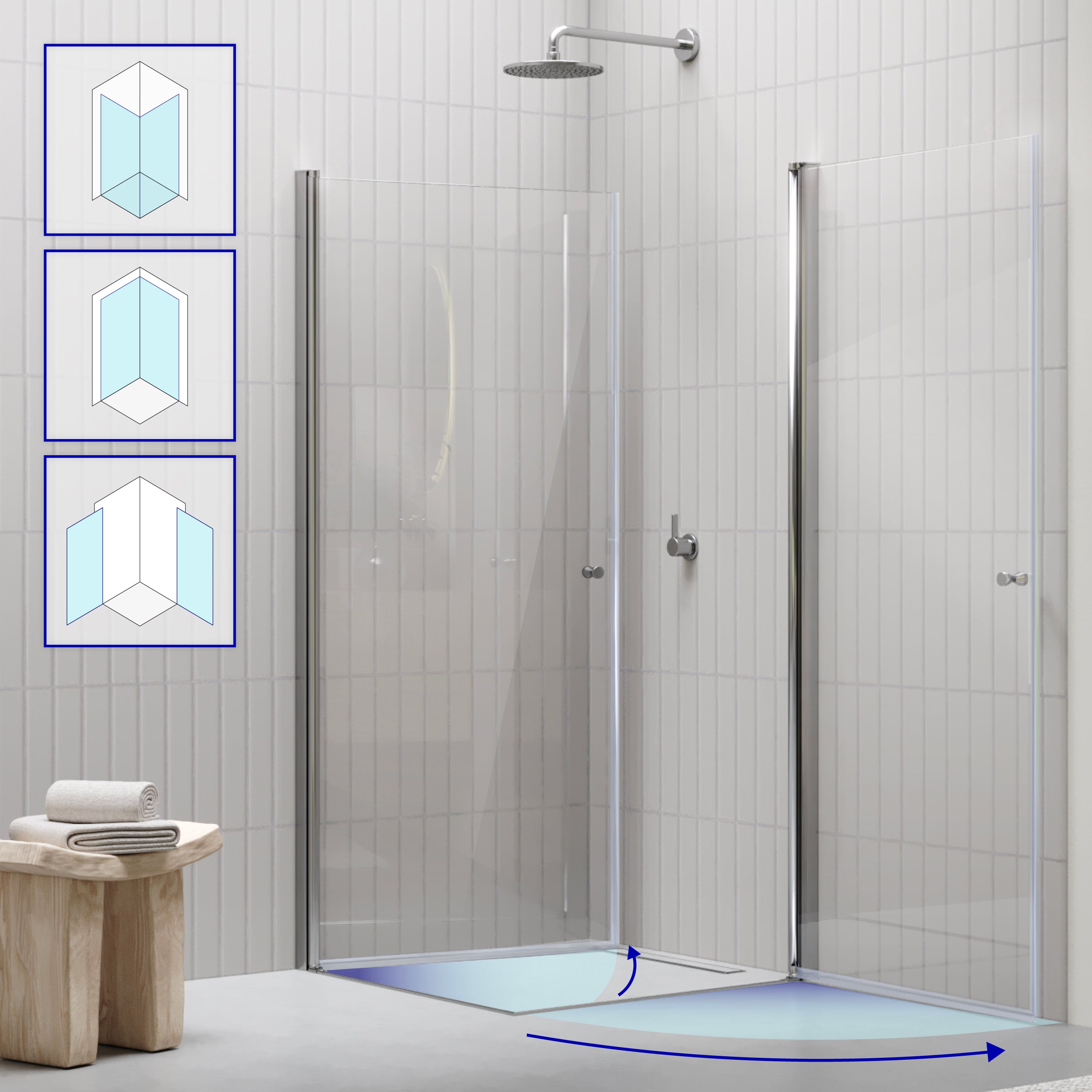 GAIA - Cabina doccia angolare con porte a battente in vetro temperato