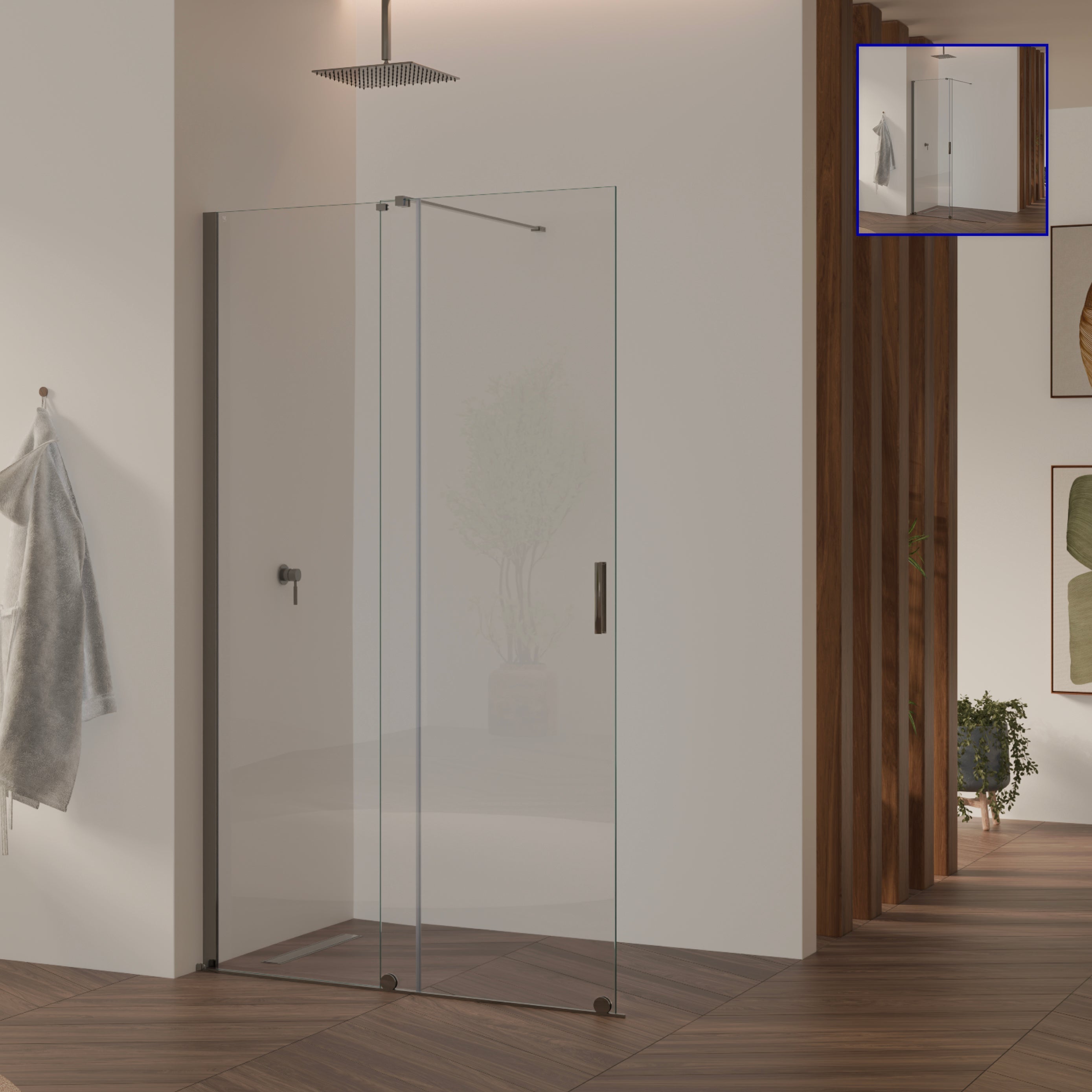 NADINE - Painel de duche Walk-In em vidro temperado 8 mm com perfil cromado