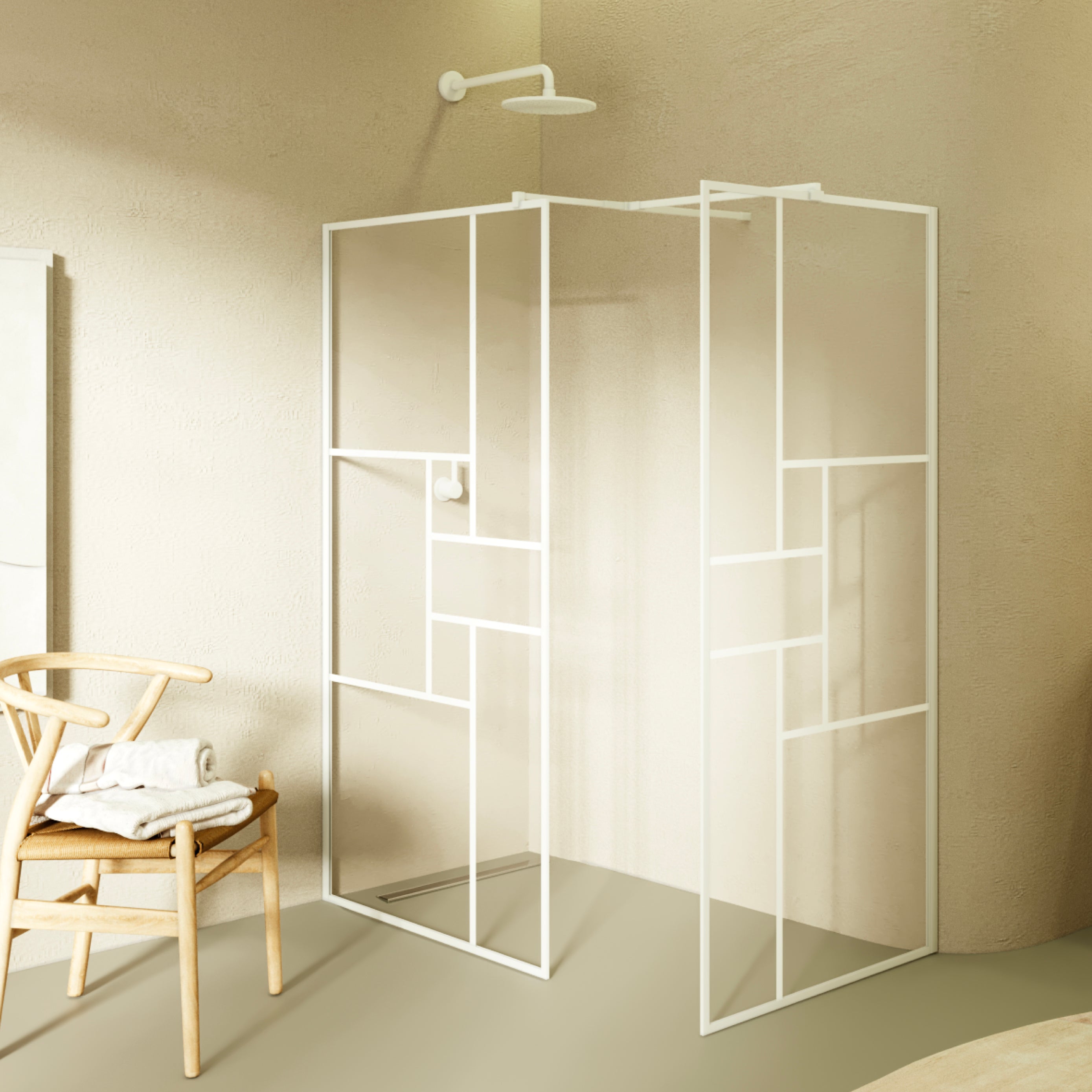 GIANNA - Painel de duche Walk-In com 2 painéis em vidro temperado com blocos e perfil cromado