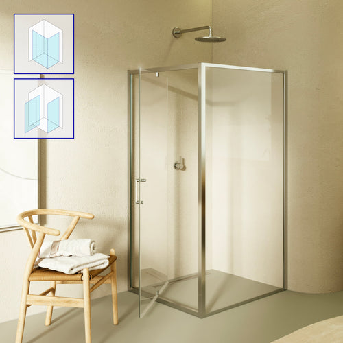 ISADORA - Mampara de ducha frontal con puertas abatibles de cristal templado y perfil cromado