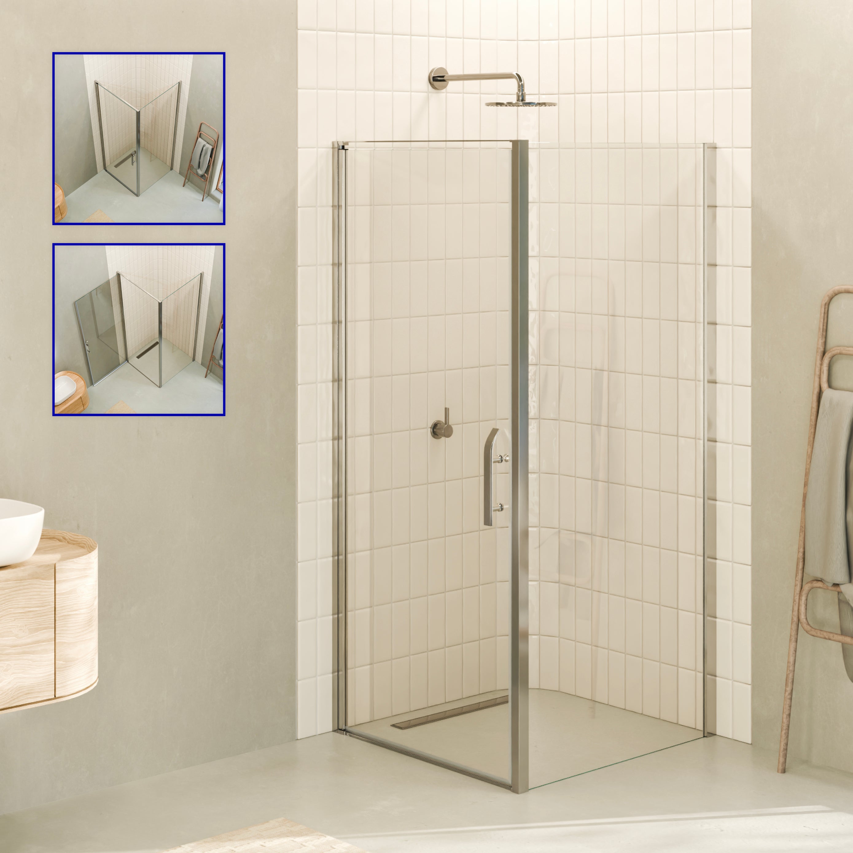 NICOLE - Cabine de duche frontal com portas articuladas em vidro temperado 8 mm