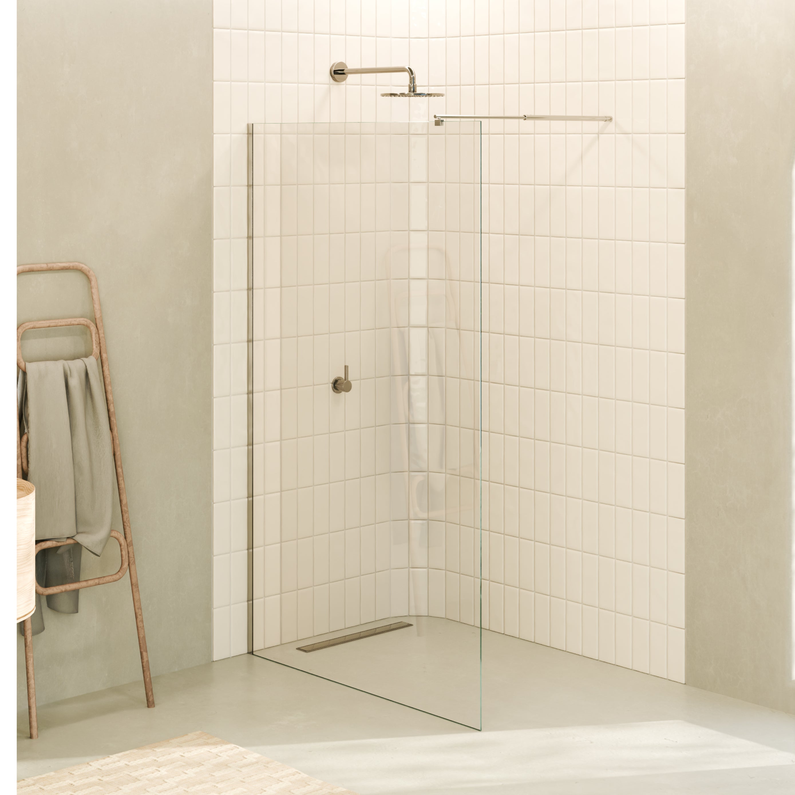 FIONA - Painel de duche walk-in em vidro temperado 8 mm com perfil cromado