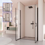 LARA - Porta doccia con ante battenti in vetro temperato 6 mm e profilo nero opaco